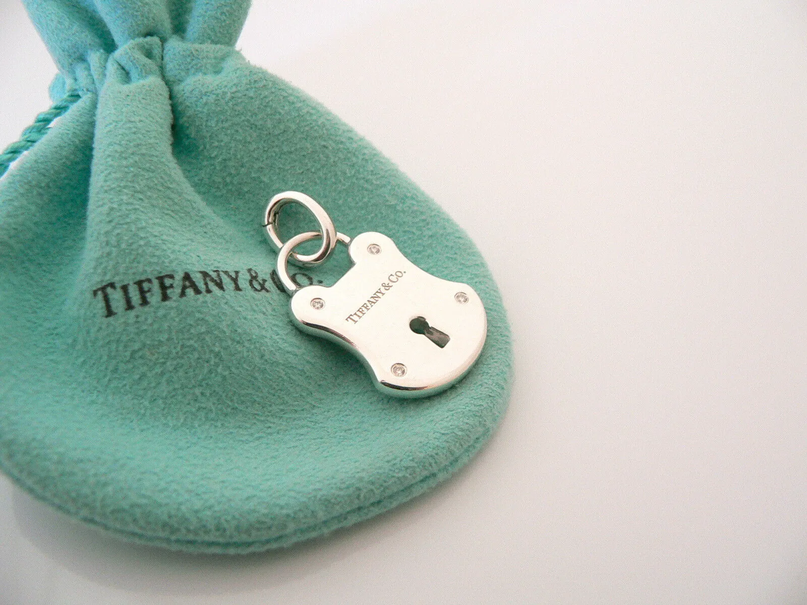 Tiffany & Co Silver Diamond Locks Key Hole Charm Pendant Necklace Bracelet Clasp