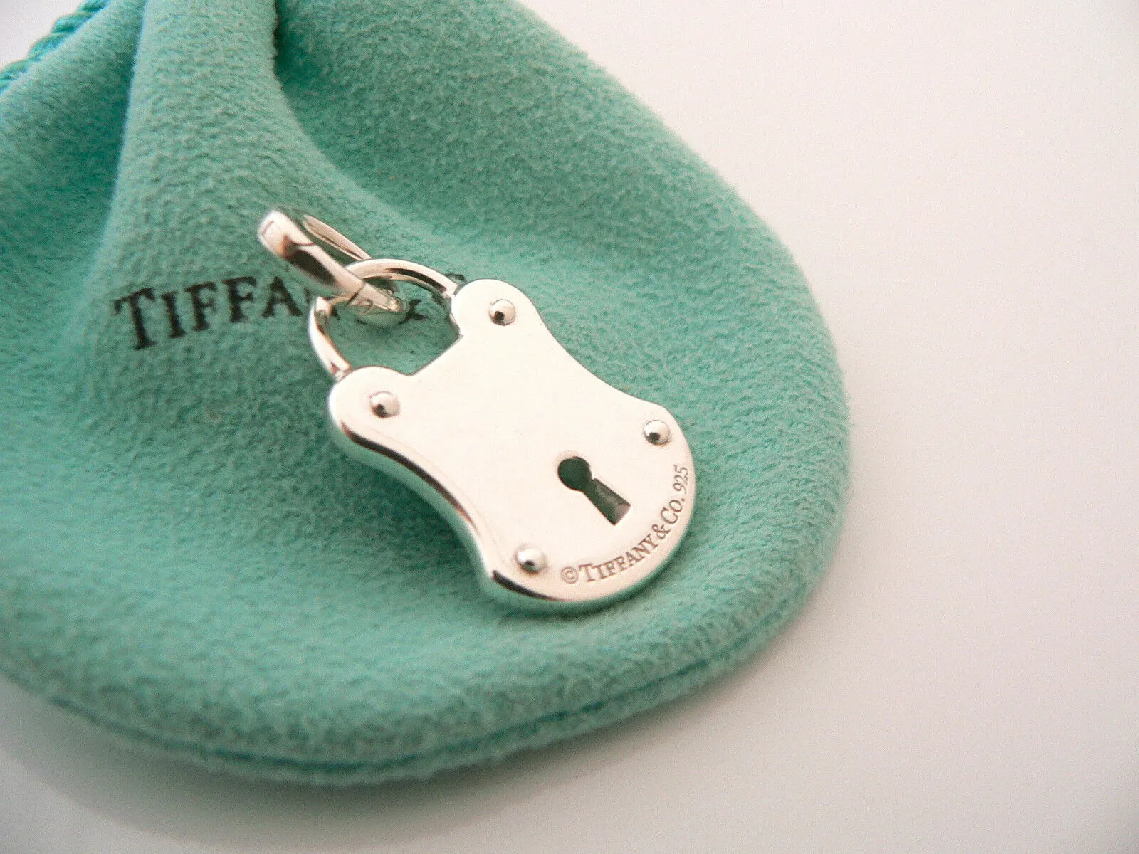 Tiffany & Co Silver Diamond Locks Key Hole Charm Pendant Necklace Bracelet Clasp