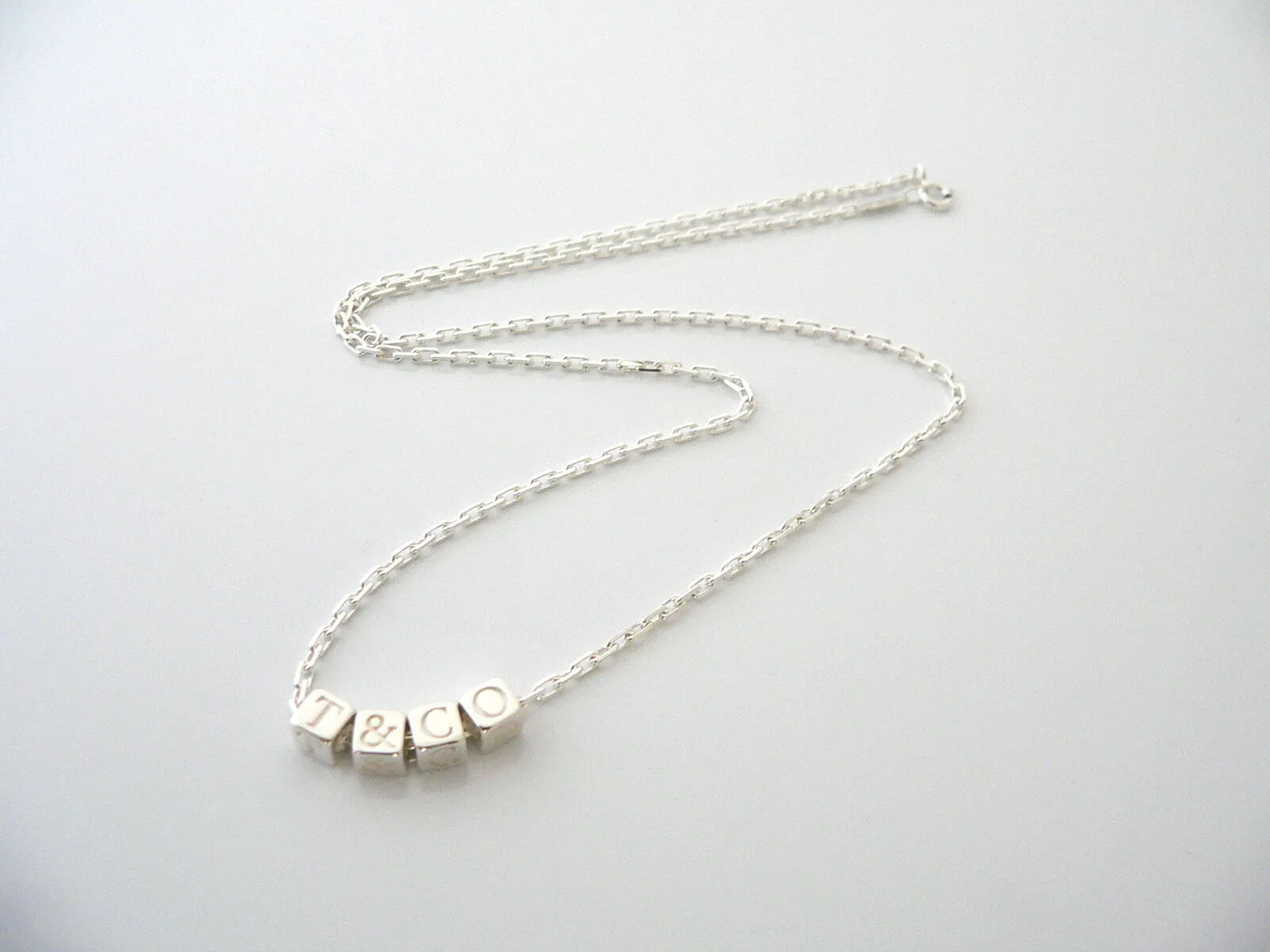 Tiffany & Co Silver ERA T & Co Cube Necklace Pendant Charm 18 Inch Chain Mint