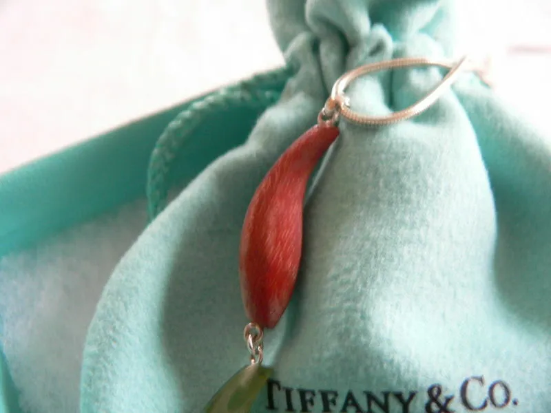 Tiffany & Co Silver Gehry Fish Jade Wood Triple Dangle Necklace Pendant Gift Art