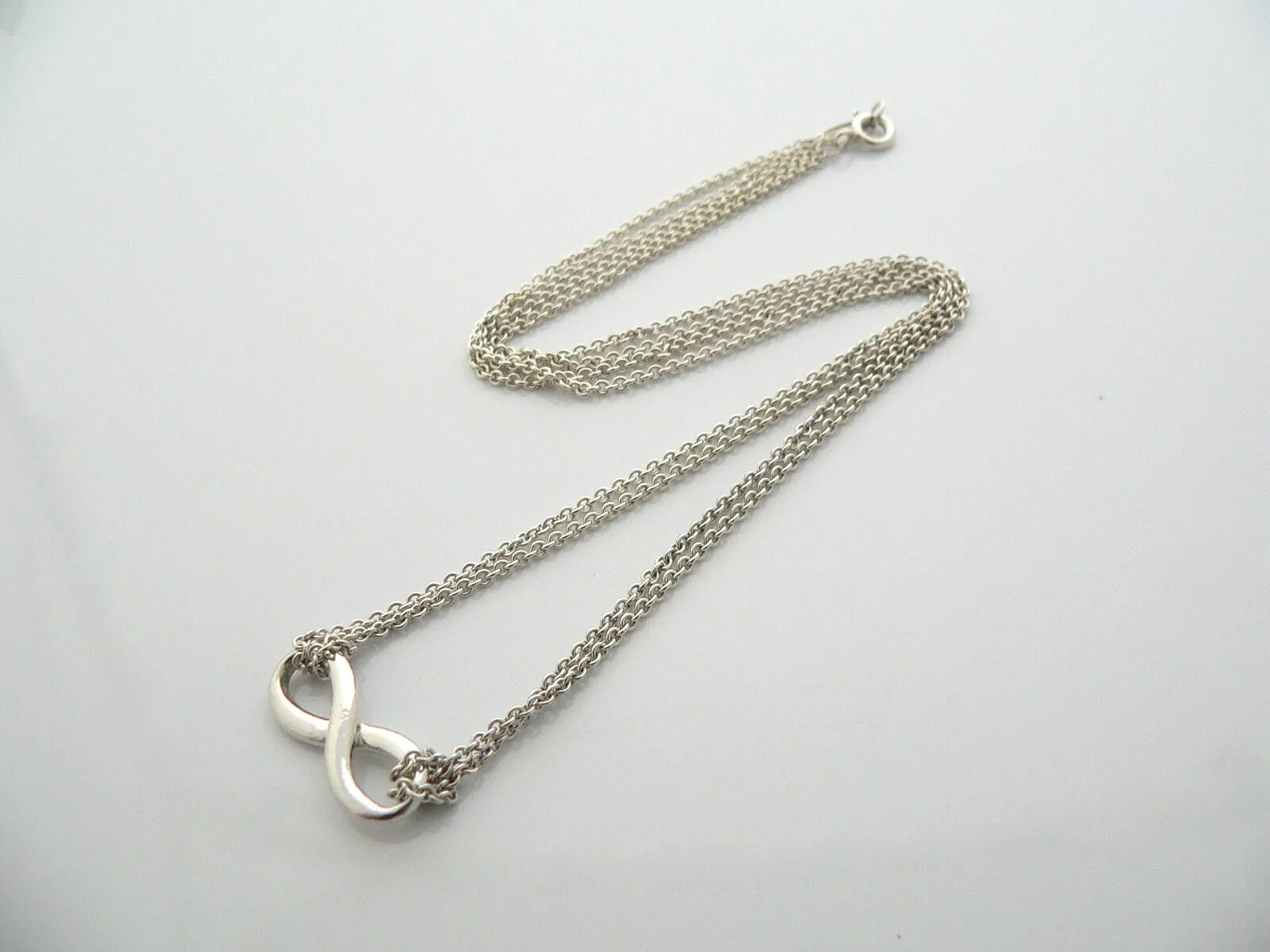 Tiffany & Co Silver Infinity Figure 8 Necklace Pendant Double Chain Gift Love