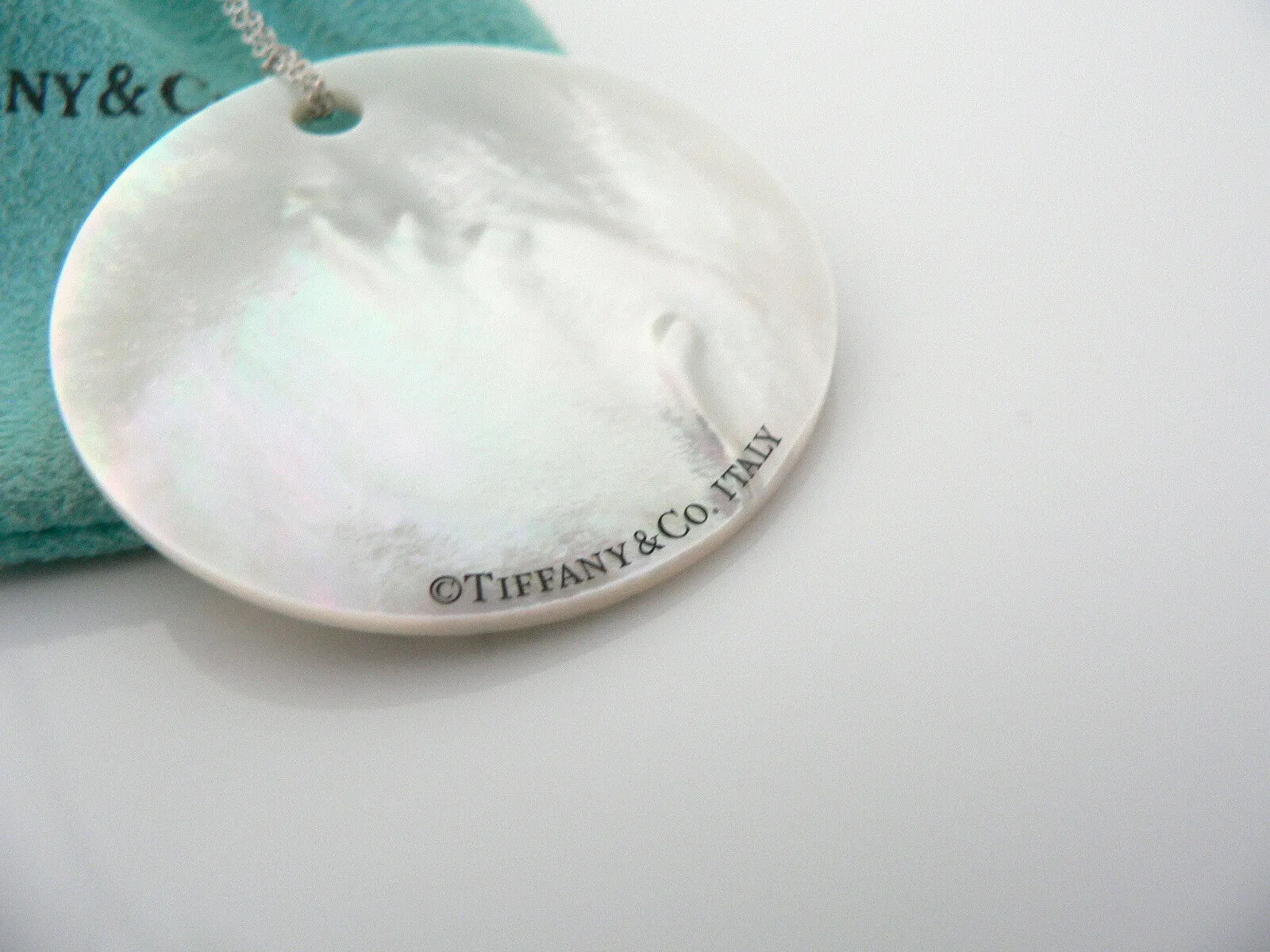 Tiffany & Co Silver Mother Pearl Necklace Notes Charm 20 In Chain Gift Pouch Art