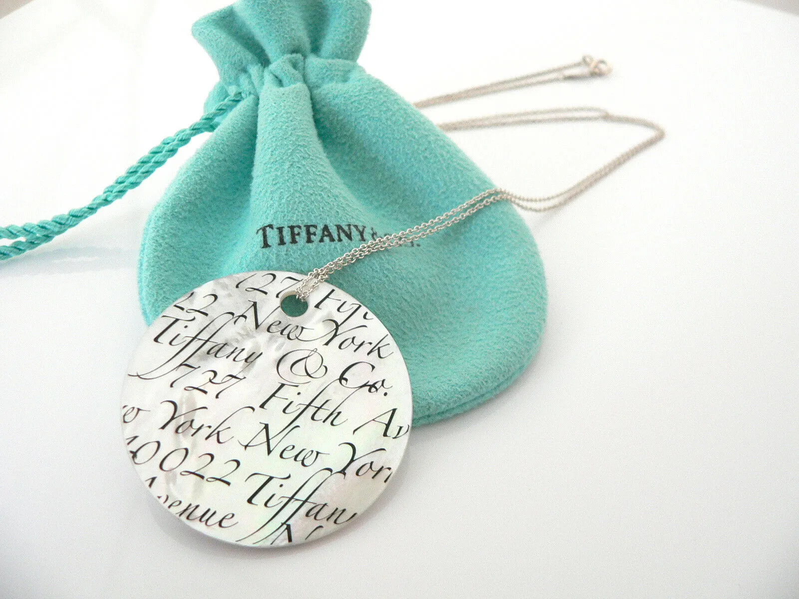 Tiffany & Co Silver Mother Pearl Necklace Notes Charm 20 In Chain Gift Pouch Art