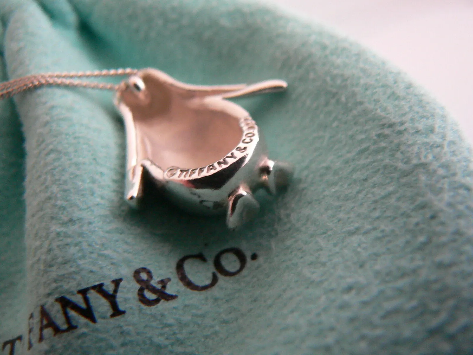 Tiffany & Co Silver Nature Penguin Bird Necklace Pendant Charm 21 In Chain Gift