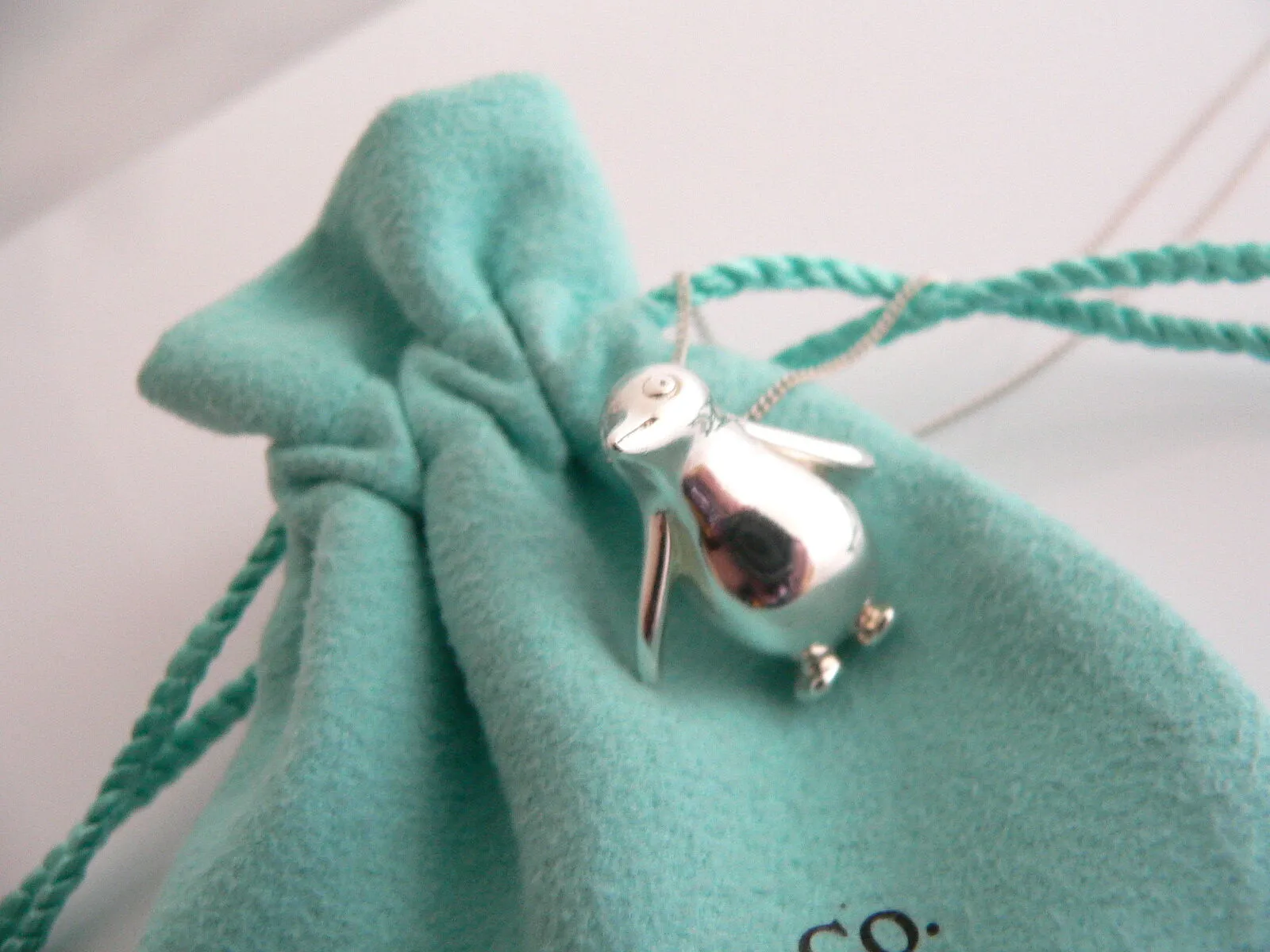 Tiffany & Co Silver Nature Penguin Bird Necklace Pendant Charm 21 In Chain Gift