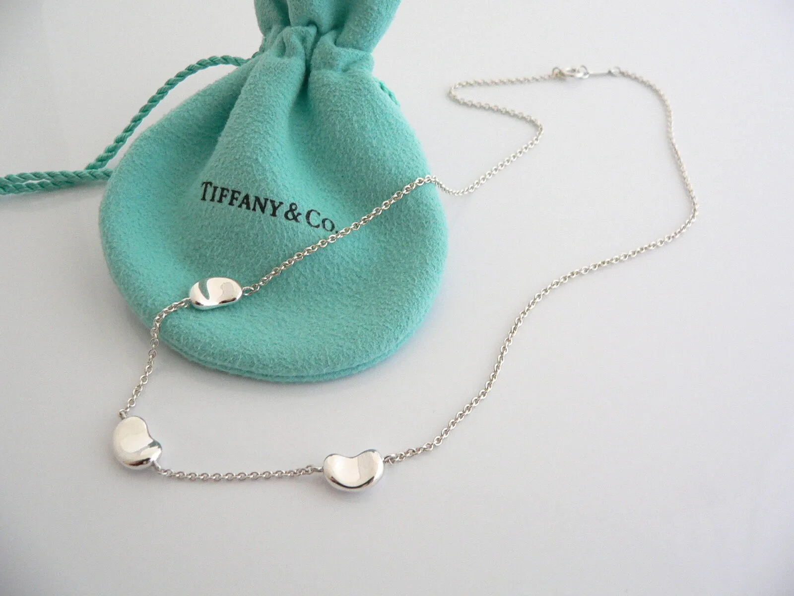Tiffany & Co Silver Peretti 3 Three Bean Necklace Pendant Chain Charm I Love You