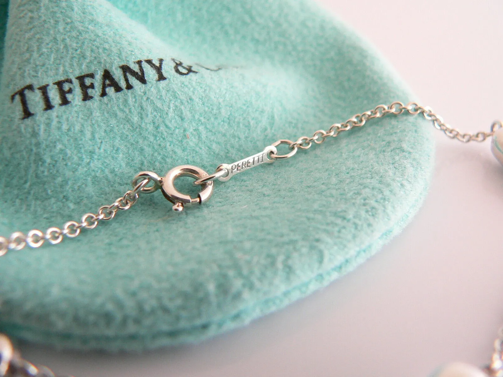 Tiffany & Co Silver Peretti 3 Three Bean Necklace Pendant Chain Charm I Love You