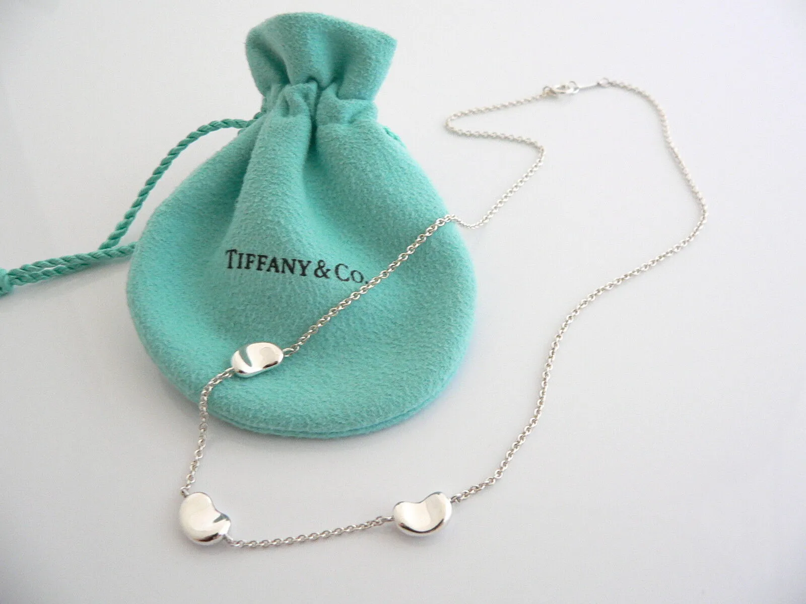 Tiffany & Co Silver Peretti 3 Three Bean Necklace Pendant Chain Charm I Love You