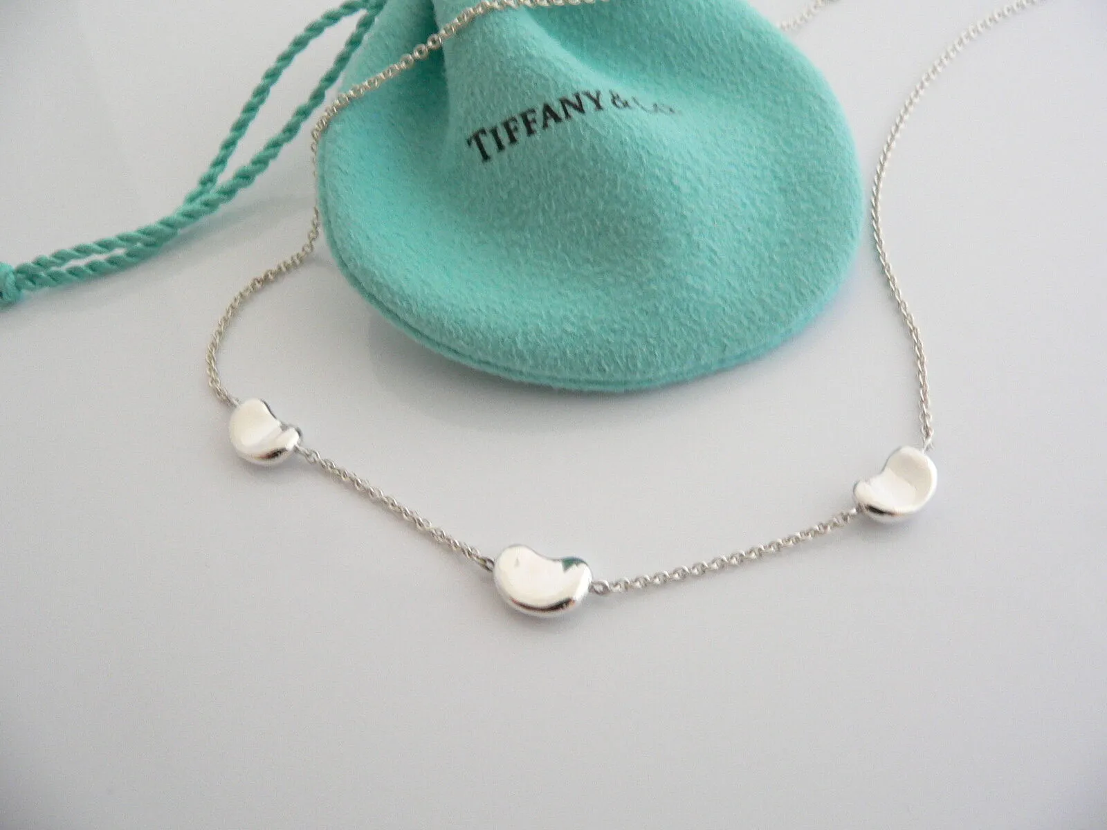 Tiffany & Co Silver Peretti 3 Three Bean Necklace Pendant Chain Charm I Love You