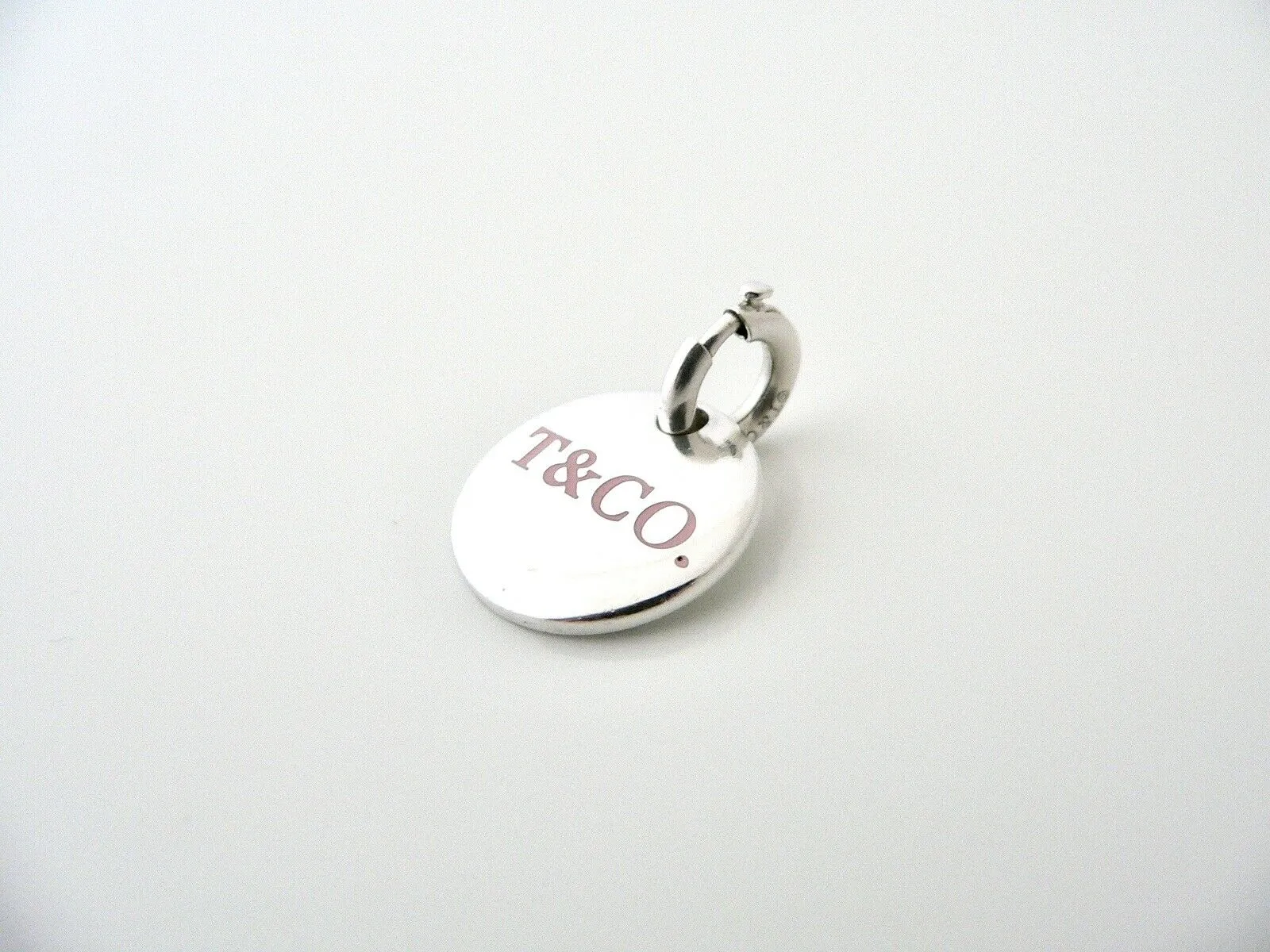 Tiffany & Co  Silver Pink Enamel Charm Pendant Clasp 4 Necklace Bracelet Gift