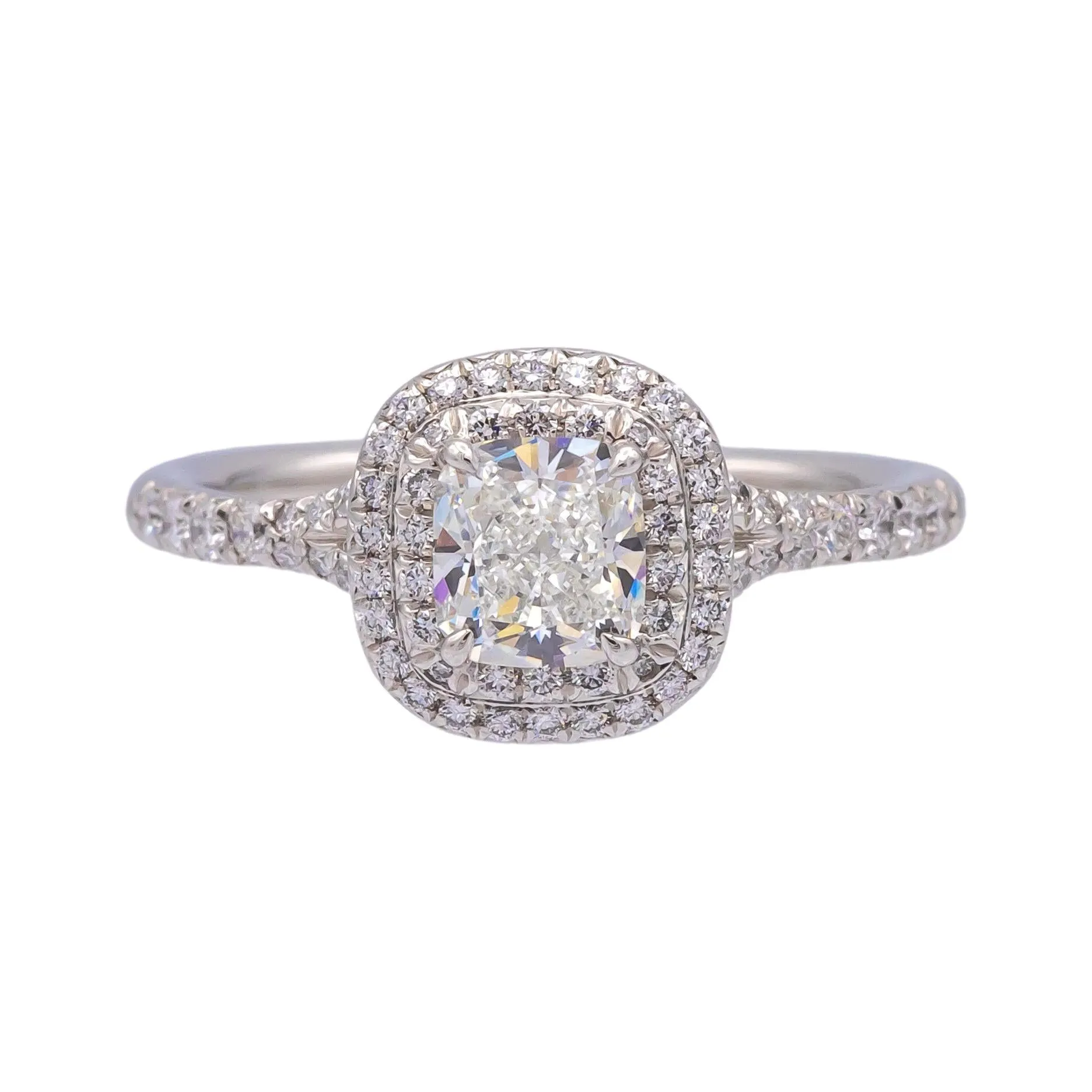 Tiffany & Co. Soleste 1.16 cts total Cushion Diamond Engagement Ring F VVS2 Plat