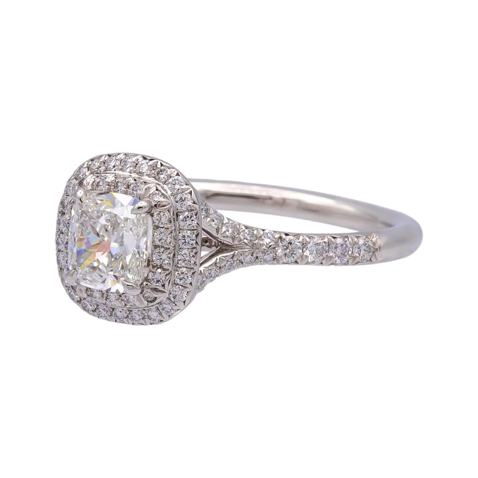 Tiffany & Co. Soleste 1.16 cts total Cushion Diamond Engagement Ring F VVS2 Plat