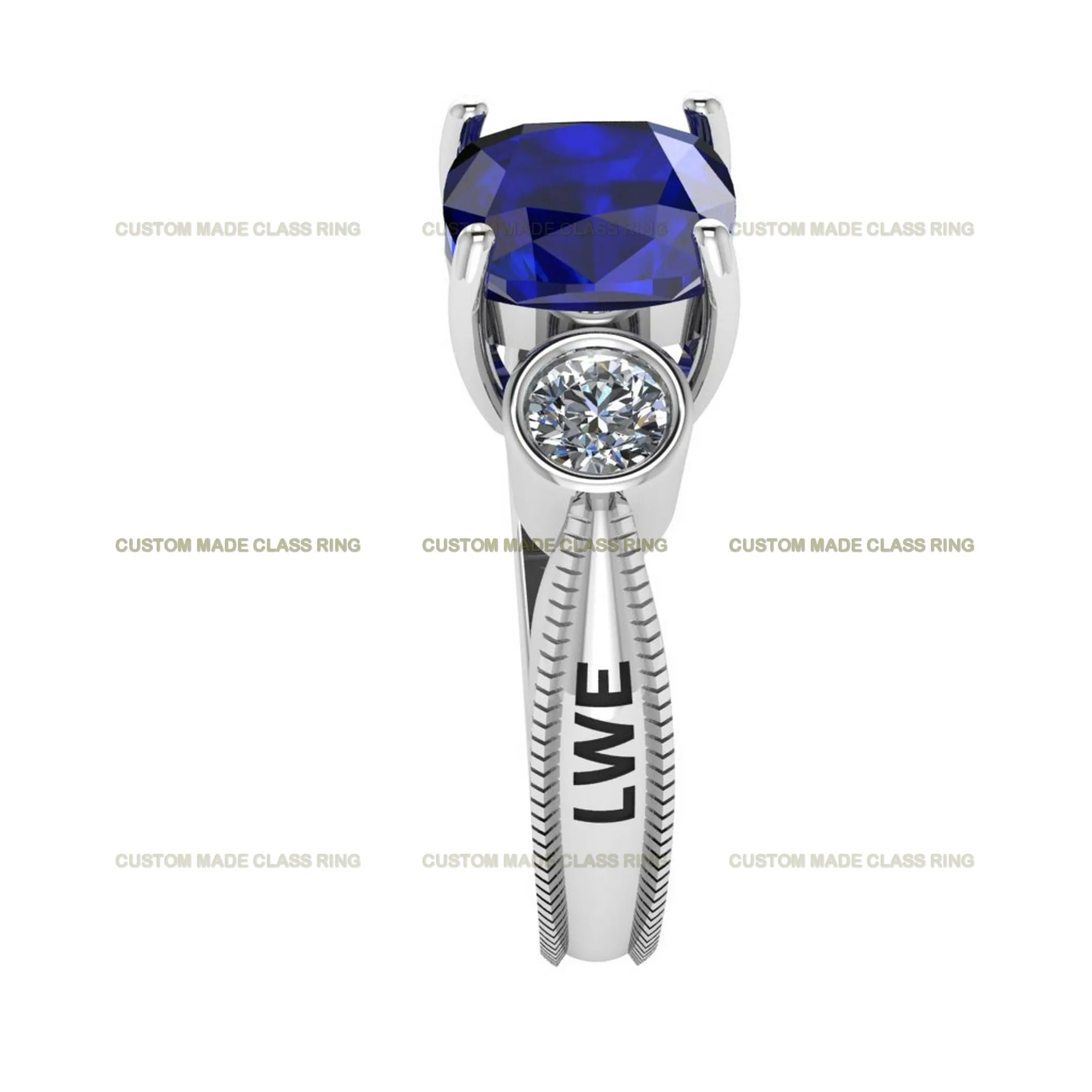 Timeless Achievement: Custom Cushion-Cut Center Stone with Round-Cut Moissanite Side Stones Class Ring