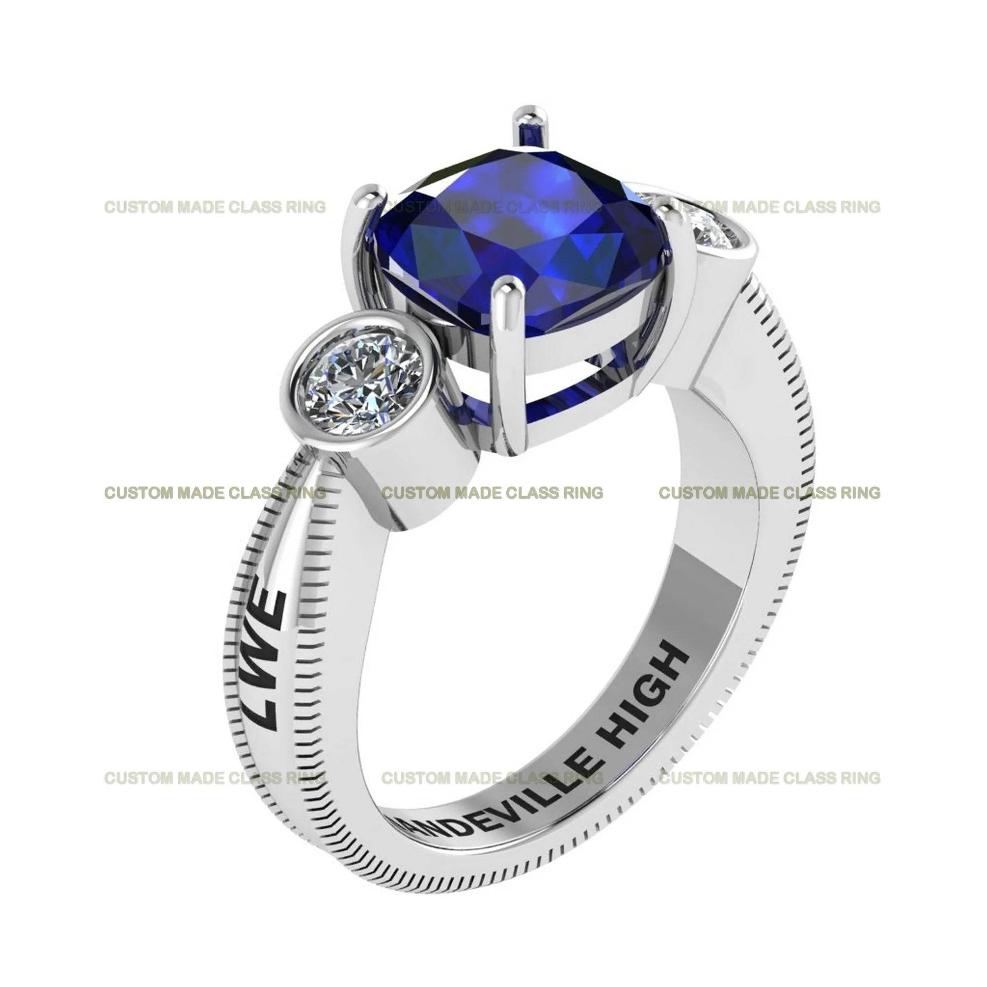Timeless Achievement: Custom Cushion-Cut Center Stone with Round-Cut Moissanite Side Stones Class Ring