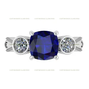 Timeless Achievement: Custom Cushion-Cut Center Stone with Round-Cut Moissanite Side Stones Class Ring