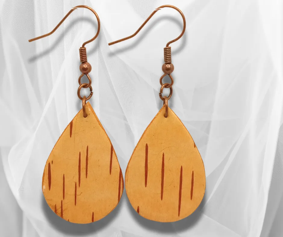 Timeless Beauty: Teardrop Birch Bark Earrings – Handcrafted Artistry for a Distinctive and Nature-Inspired Statement. -4 styles