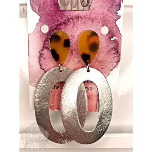 Tortoise and Silver Oval Hoop Earrings