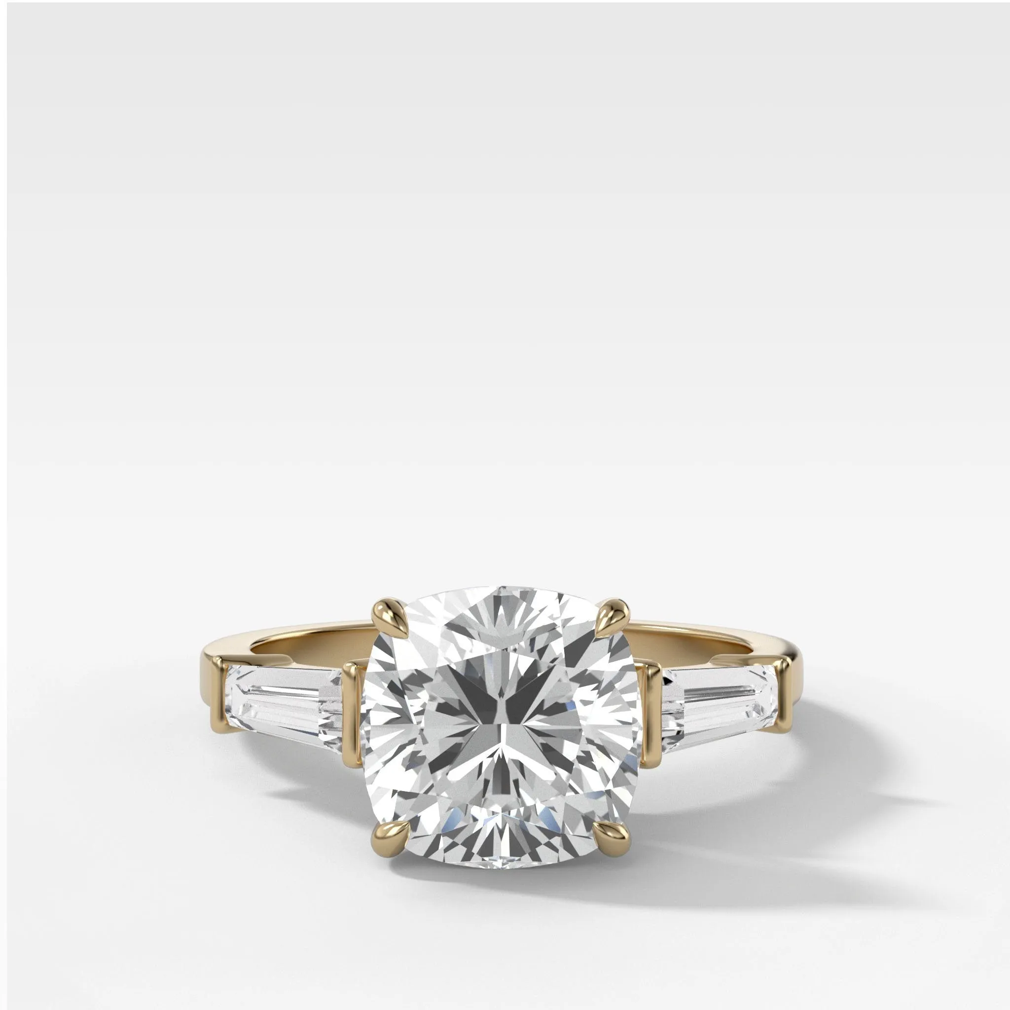 Translunar Tapered Baguette Engagement Ring With Cushion Cut Diamond