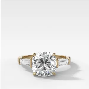 Translunar Tapered Baguette Engagement Ring With Cushion Cut Diamond