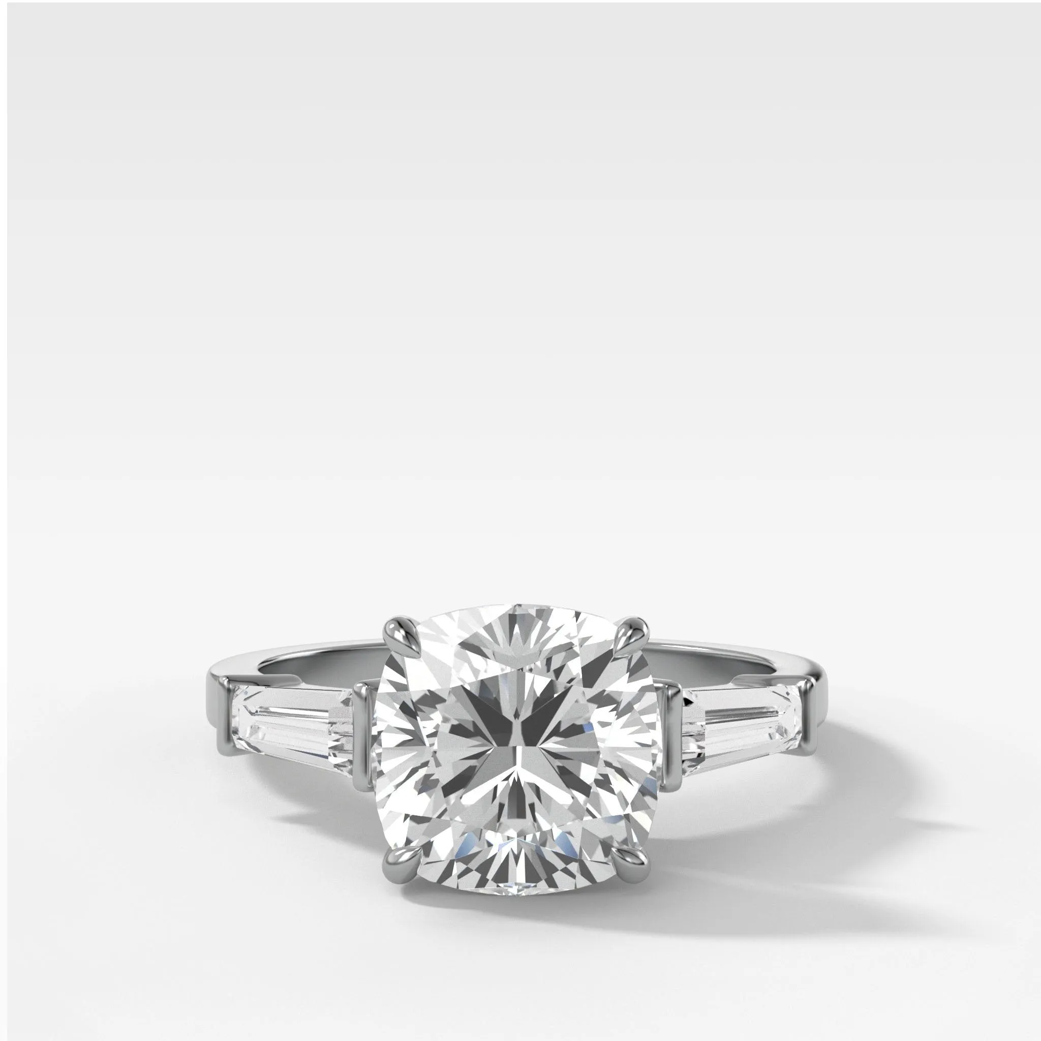 Translunar Tapered Baguette Engagement Ring With Cushion Cut Diamond