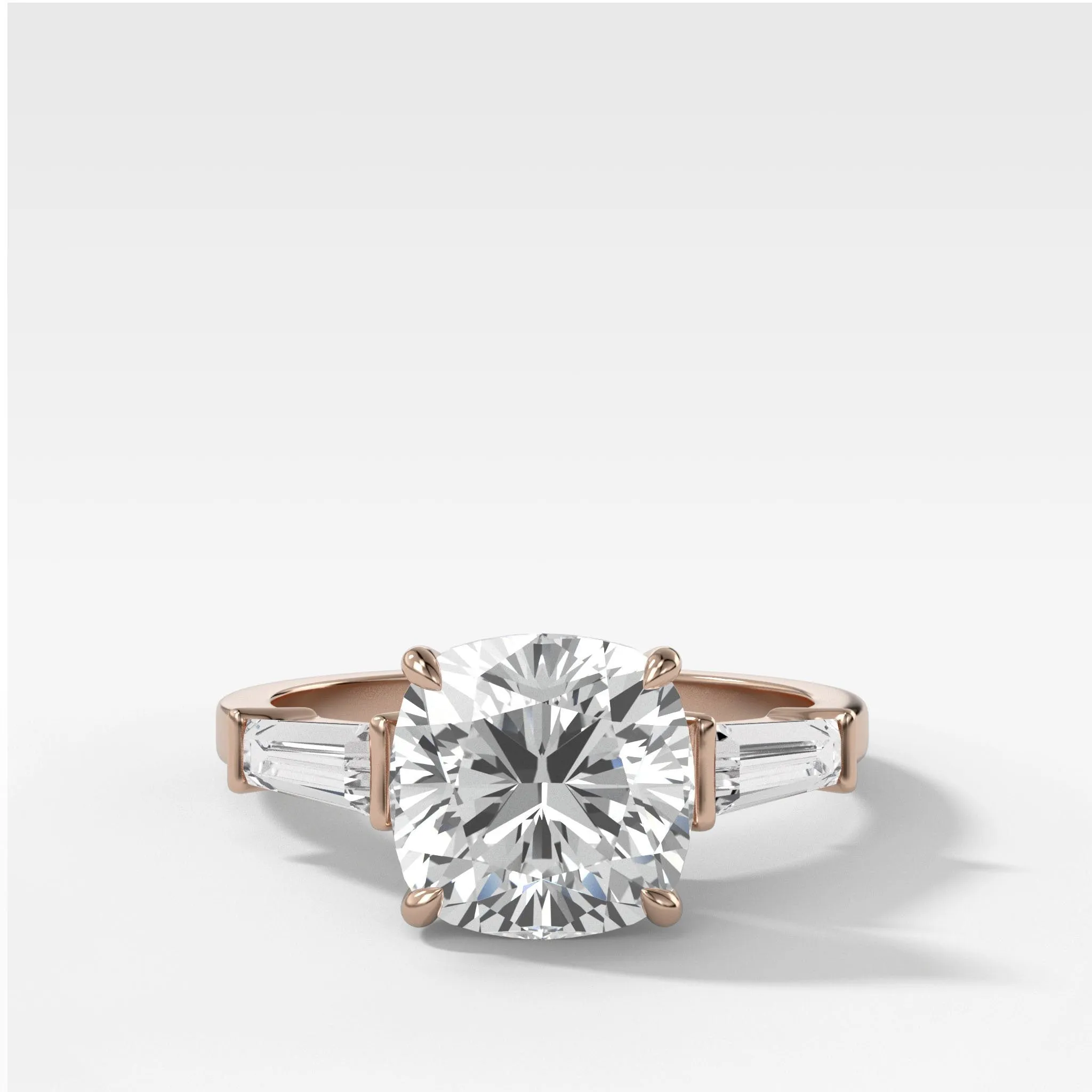 Translunar Tapered Baguette Engagement Ring With Cushion Cut Diamond