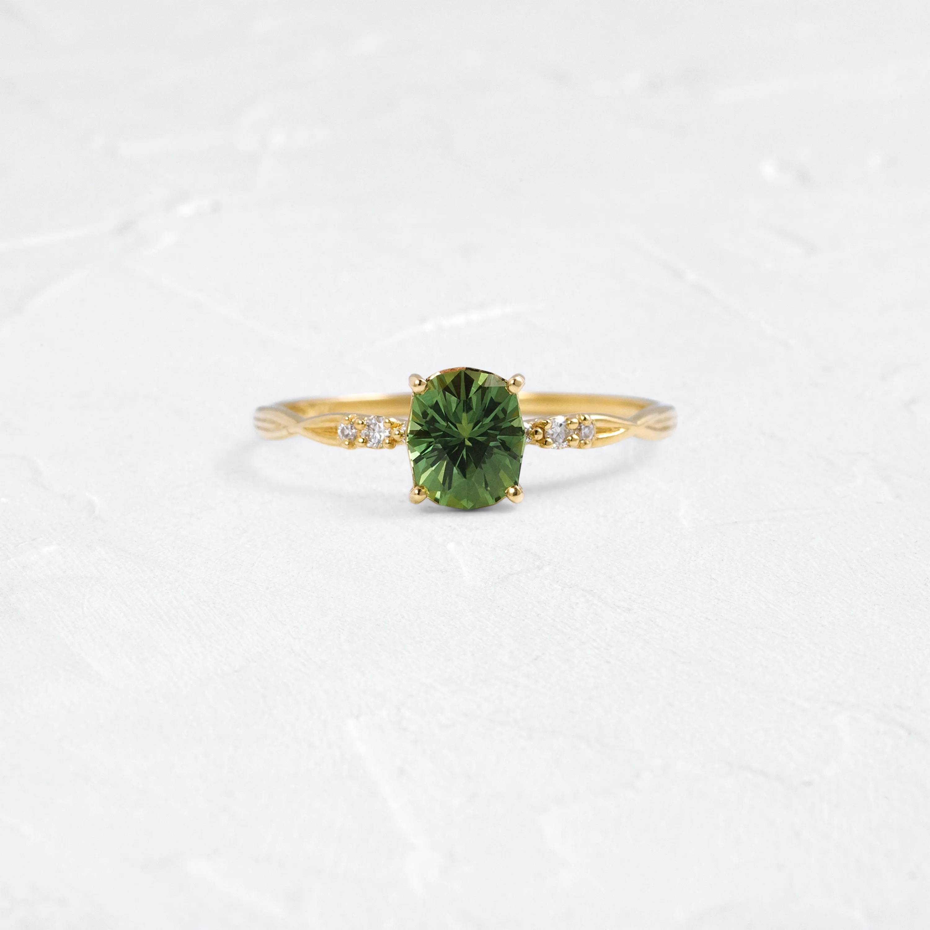 Trestle Ring, 0.91ct. Yellowish Green Thai Sapphire