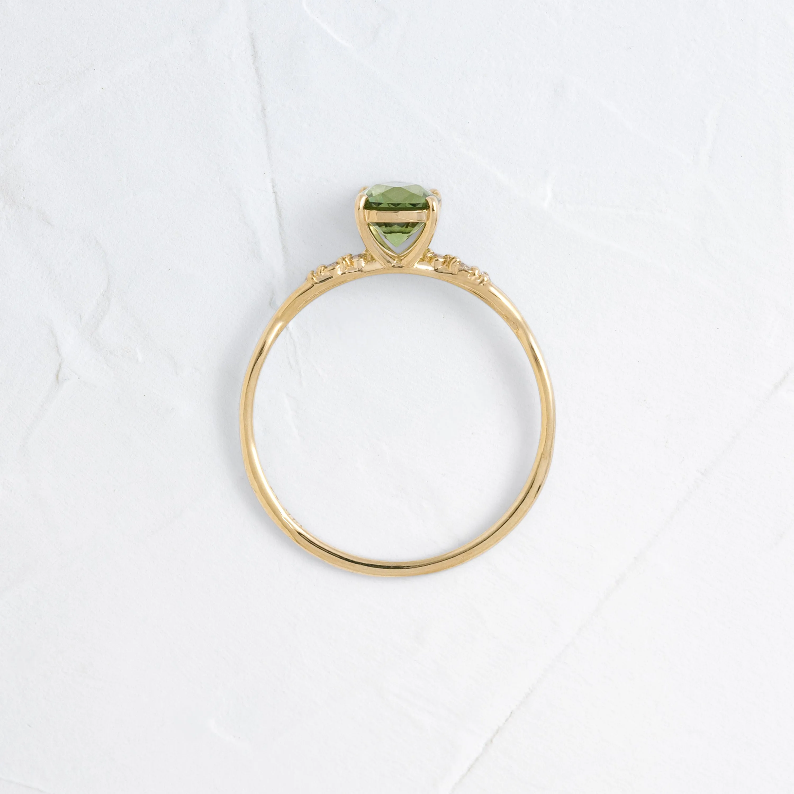 Trestle Ring, 0.91ct. Yellowish Green Thai Sapphire
