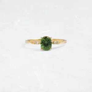 Trestle Ring, 0.91ct. Yellowish Green Thai Sapphire