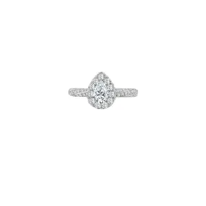 Twist Seamless Halo Diamond Ring made in 14k White gold-Emerald