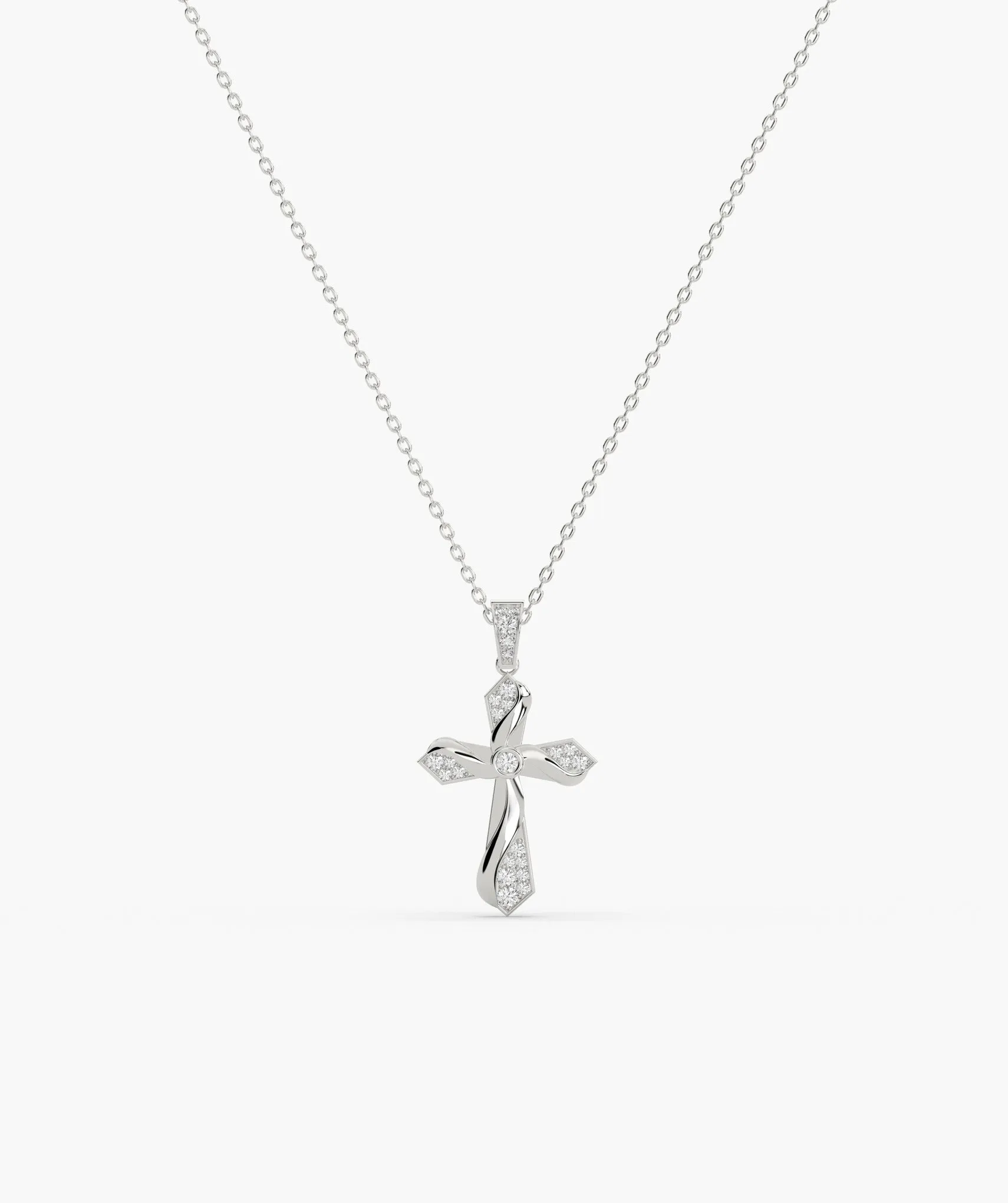 Twisting Light Diamond Cross Necklace