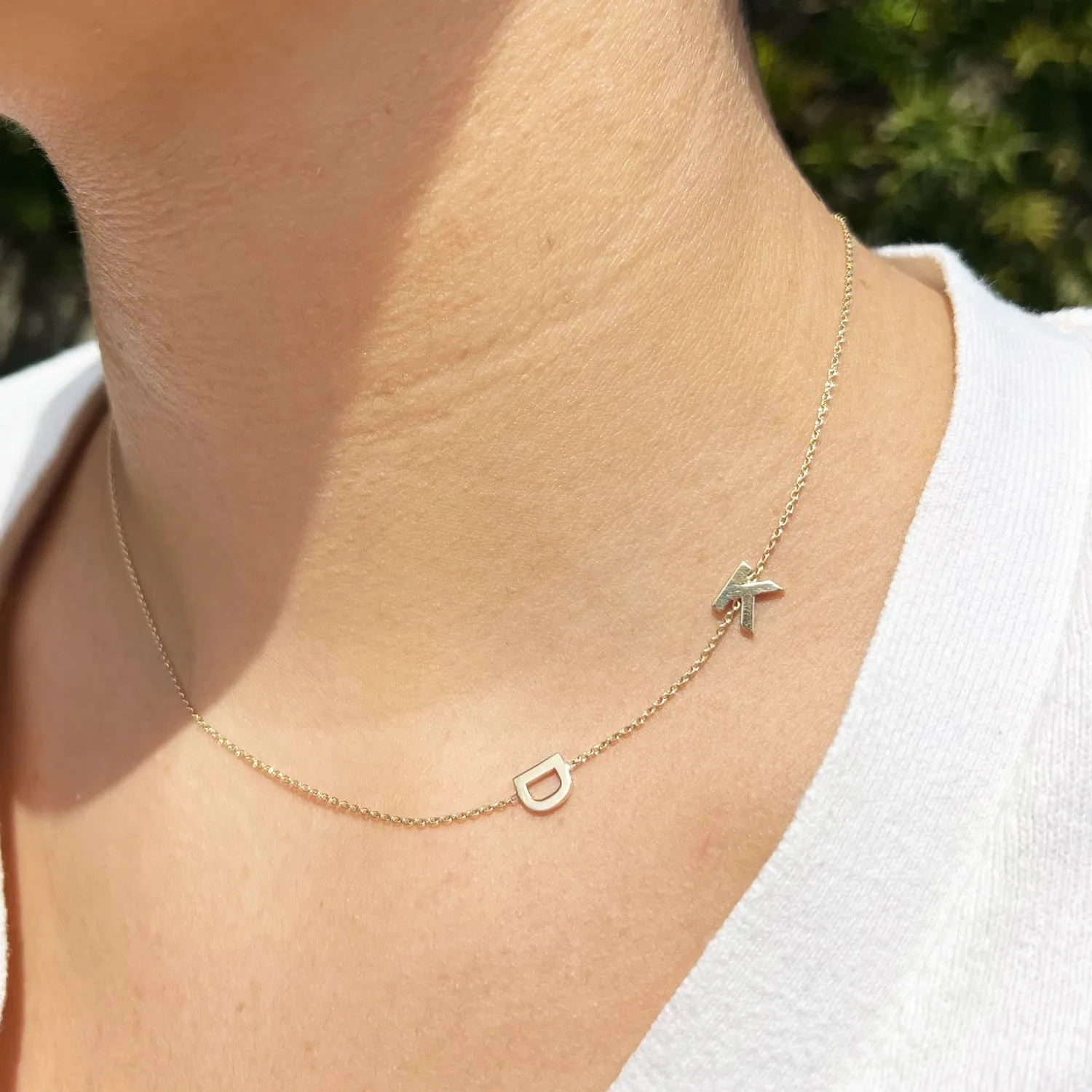 Two Letter Asymmetrical Gold Initial Necklace