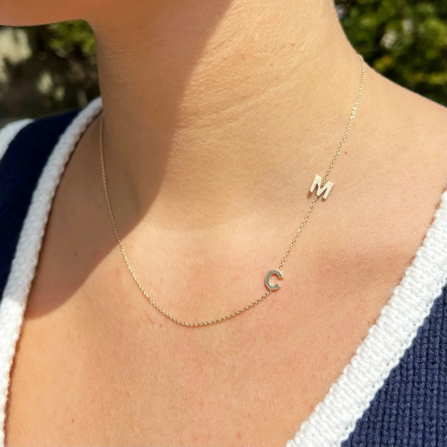 Two Letter Asymmetrical Gold Initial Necklace