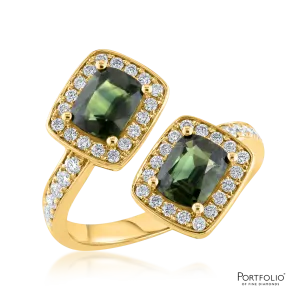 Two Stone 1.91ct Green Sapphire Ring