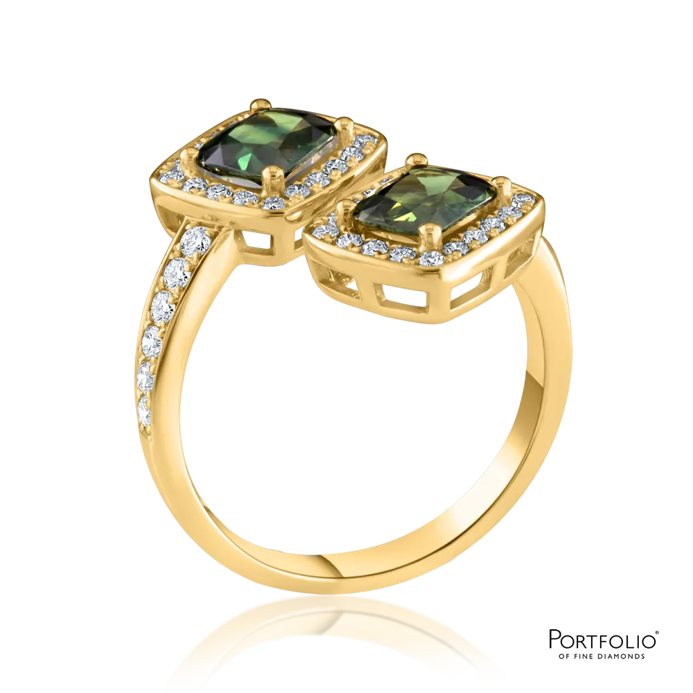 Two Stone 1.91ct Green Sapphire Ring