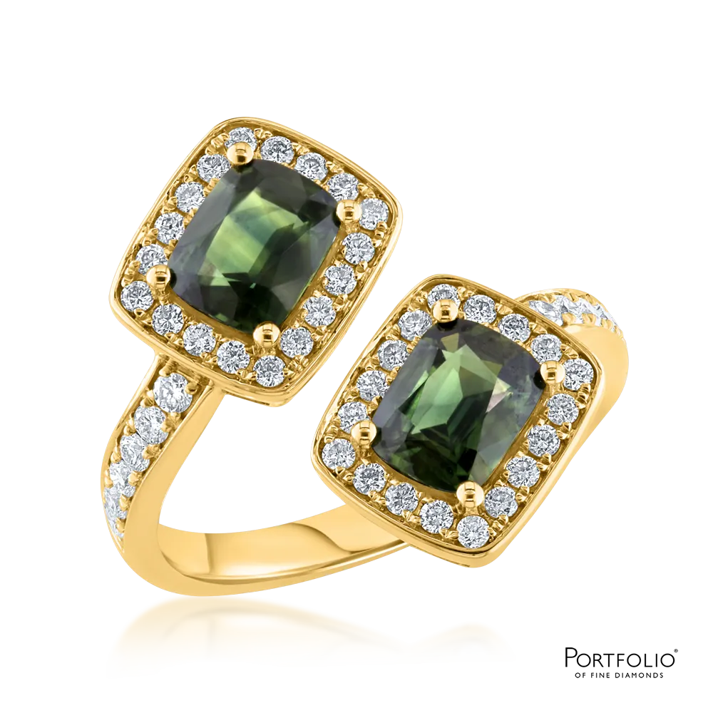 Two Stone 1.91ct Green Sapphire Ring