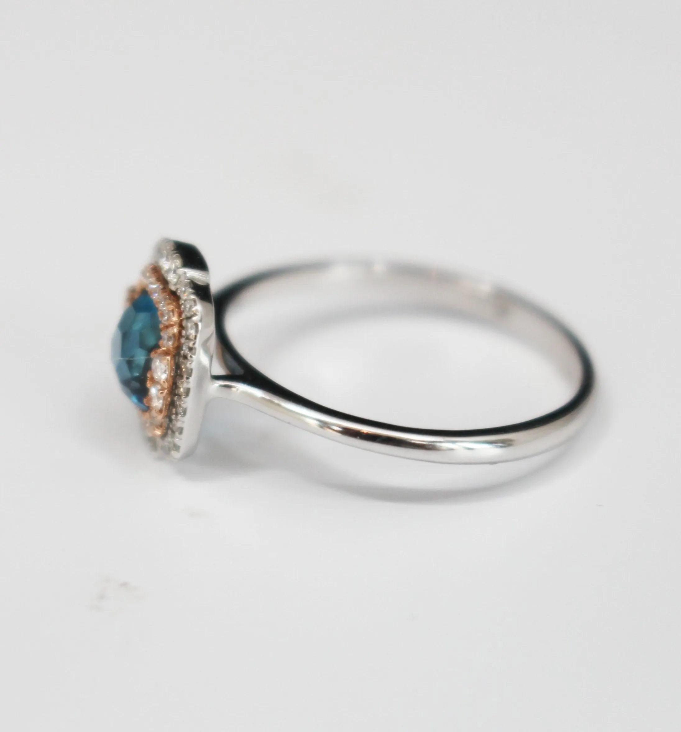 Two-Tone Double Halo Cushion Cut London Blue Topaz Fashion Ring