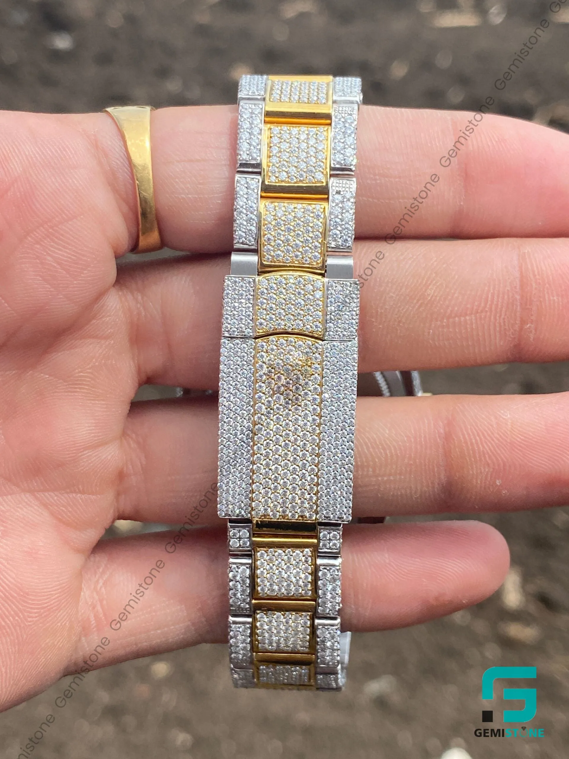 Two Tone Sky Dweller Moissanite Diamond Studded Watch