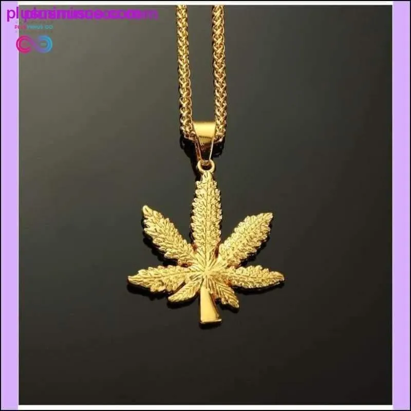 Unisex Gold Cannabiss Herb Charm Necklace