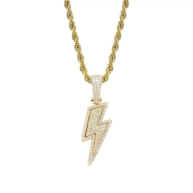 Unisex Lightning Fashion Full Zircon Necklace Party Accessories Shiny Pendant Luxury Design Necklace Modern Jewelry
