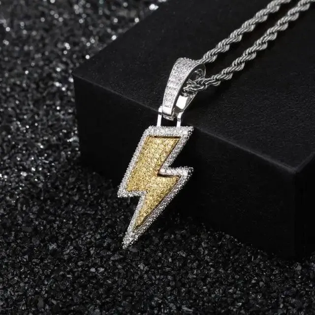 Unisex Lightning Fashion Full Zircon Necklace Party Accessories Shiny Pendant Luxury Design Necklace Modern Jewelry