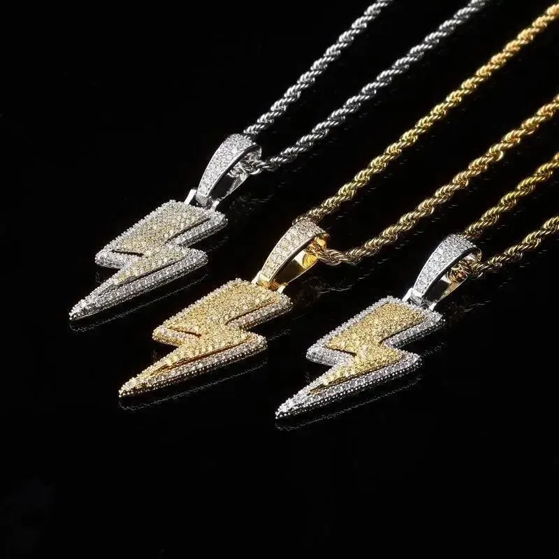 Unisex Lightning Fashion Full Zircon Necklace Party Accessories Shiny Pendant Luxury Design Necklace Modern Jewelry