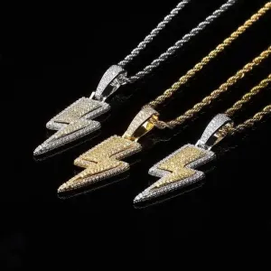 Unisex Lightning Fashion Full Zircon Necklace Party Accessories Shiny Pendant Luxury Design Necklace Modern Jewelry