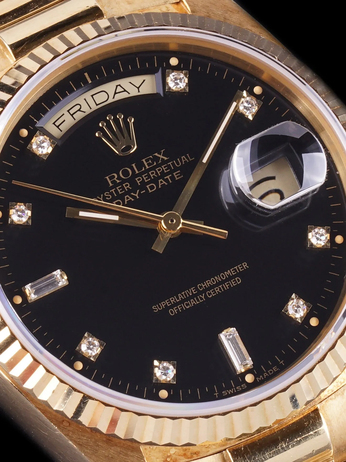 **Unpolished** 1987 Rolex Day-Date (Ref. 18038) Black Factory Diamond Dial With Box and Booklets