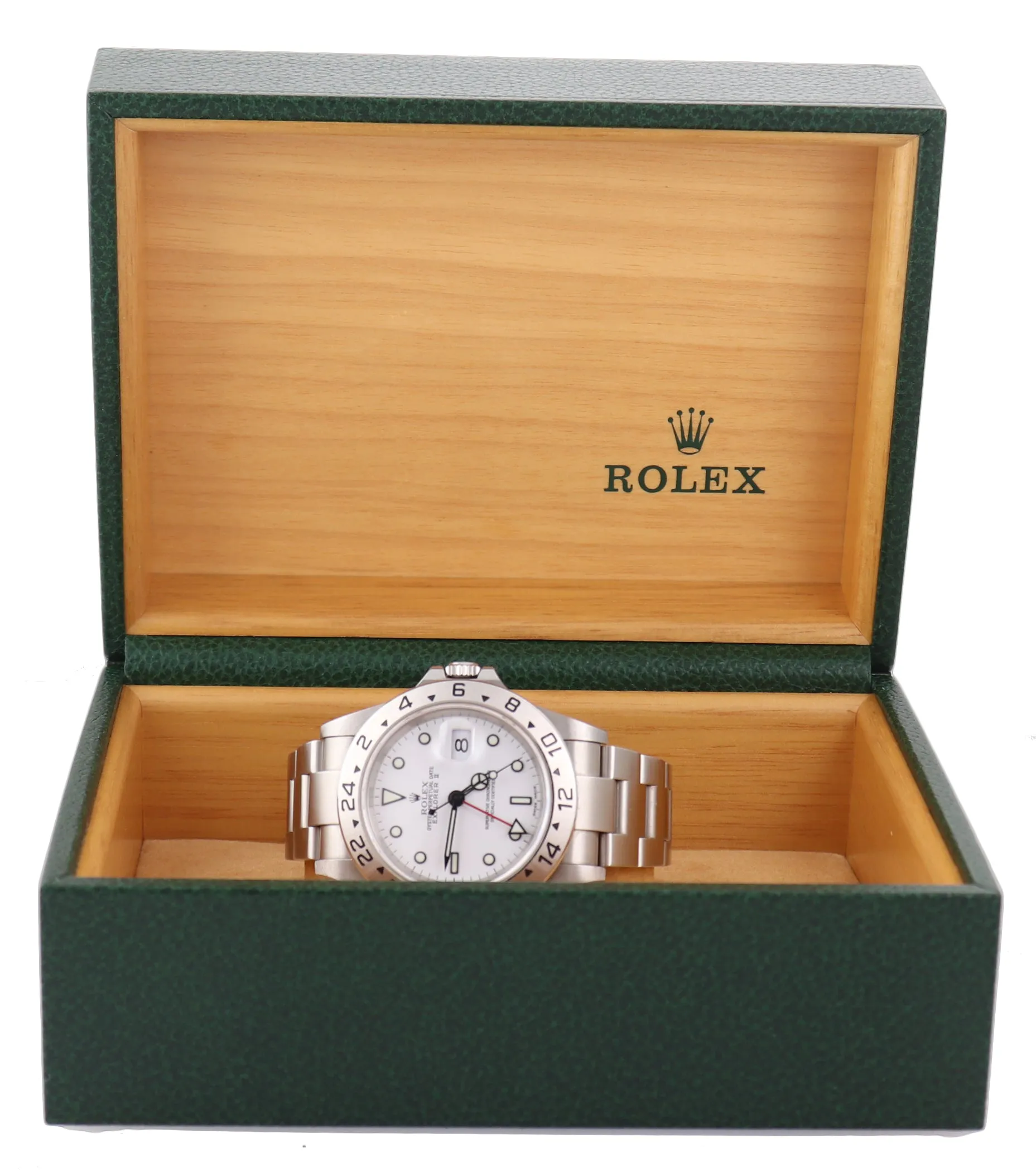 Unpolished Rolex Explorer II 16570 Steel White Polar Date GMT 40mm SEL Watch Box