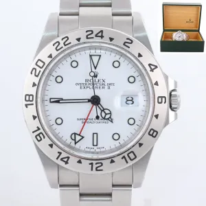 Unpolished Rolex Explorer II 16570 Steel White Polar Date GMT 40mm SEL Watch Box