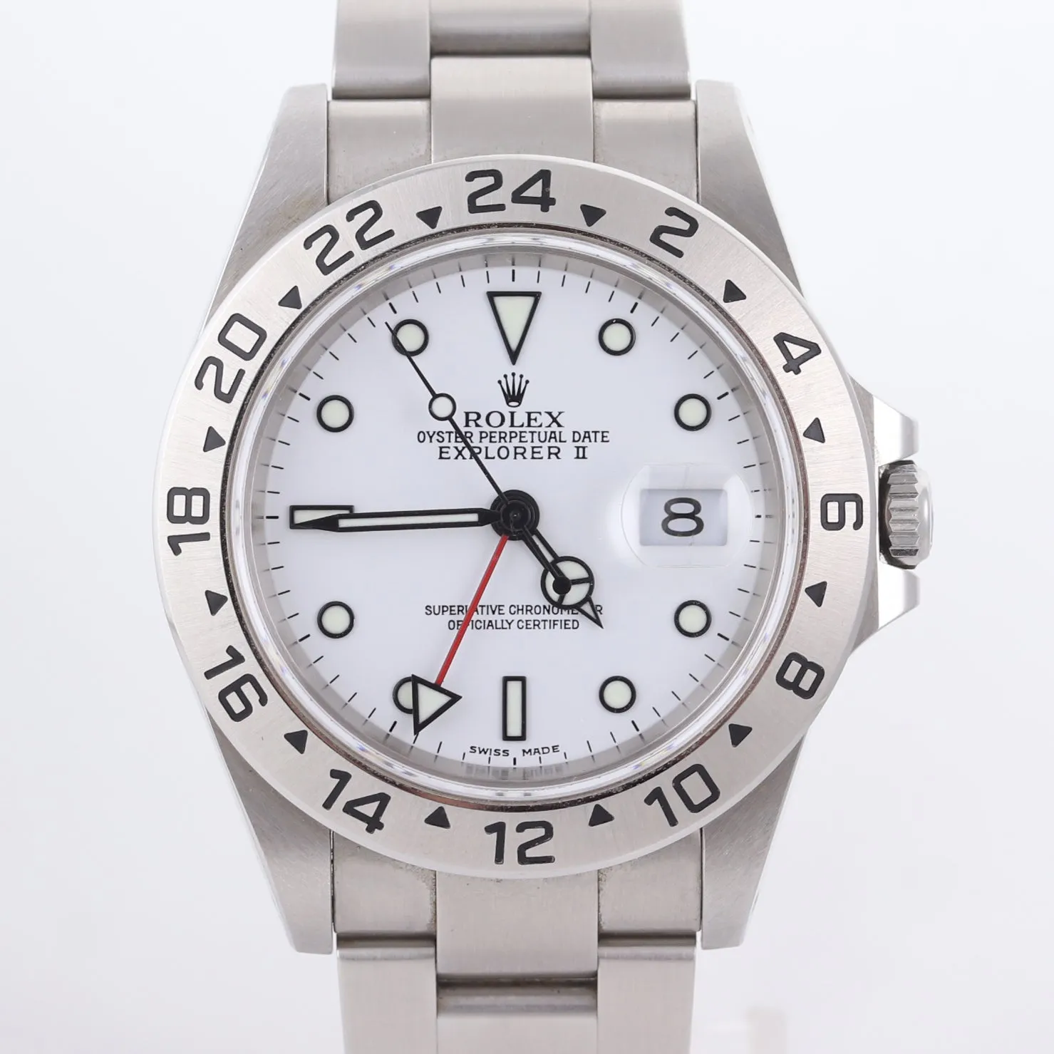 Unpolished Rolex Explorer II 16570 Steel White Polar Date GMT 40mm SEL Watch Box