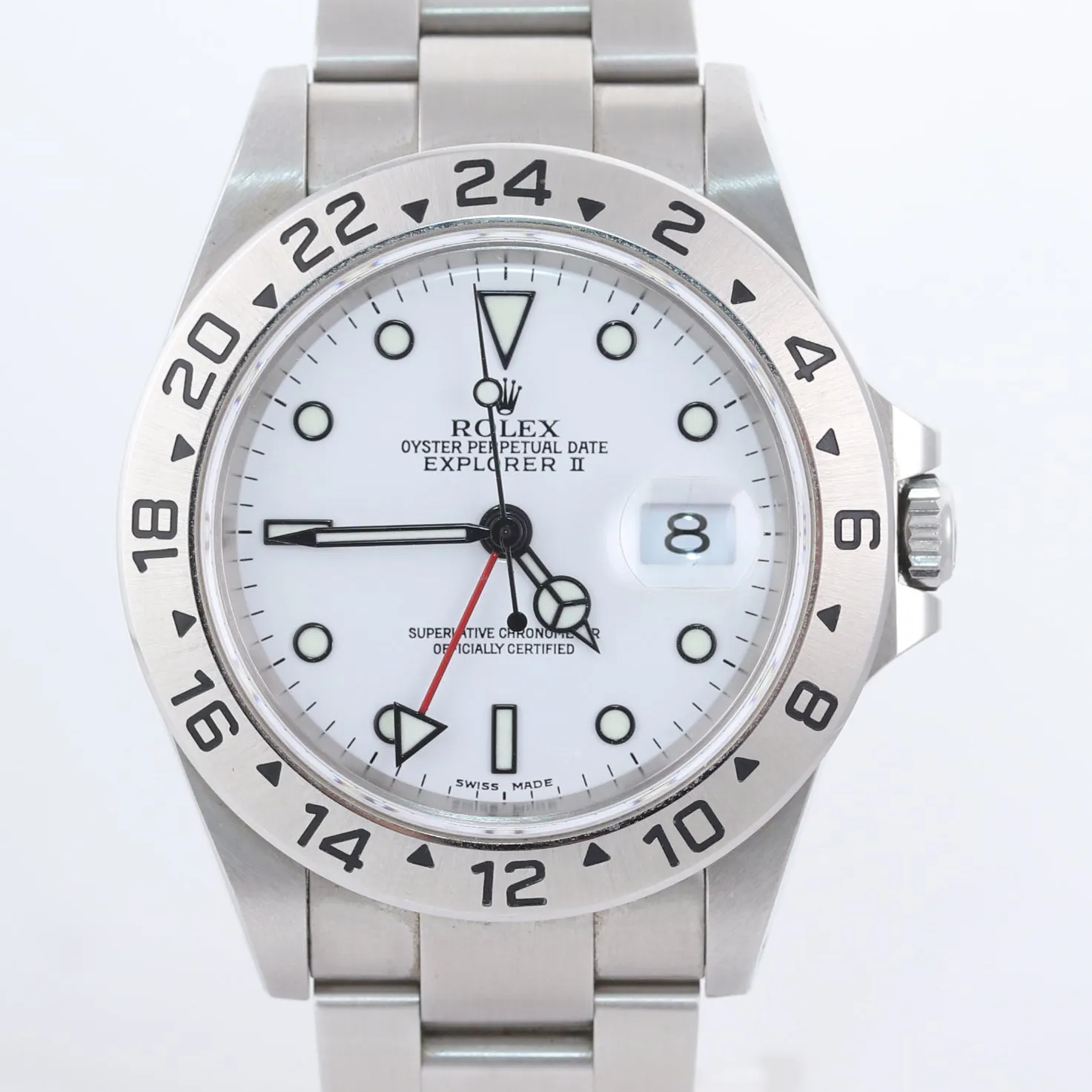 Unpolished Rolex Explorer II 16570 Steel White Polar Date GMT 40mm SEL Watch Box