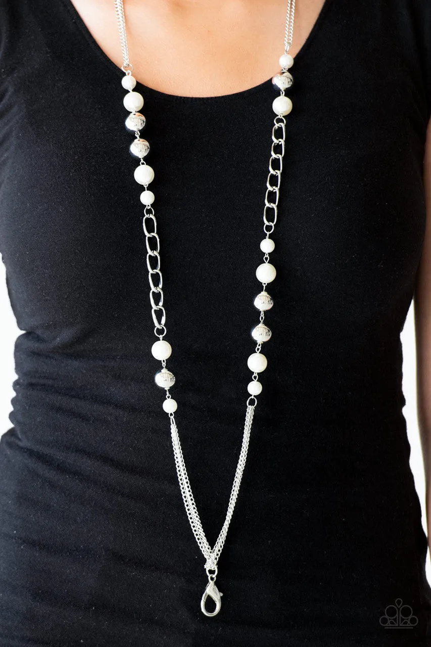 Uptown Talker White Paparazzi Lanyard Necklace