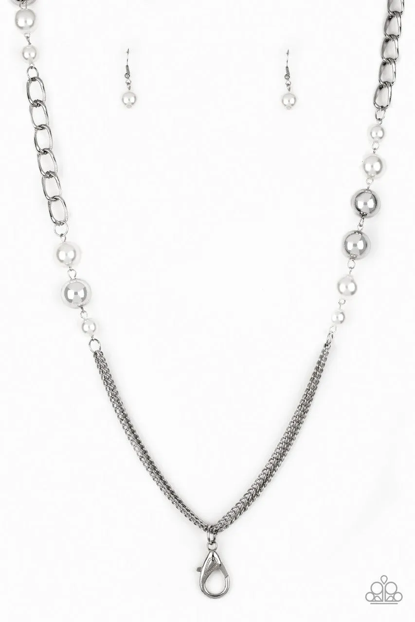 Uptown Talker White Paparazzi Lanyard Necklace