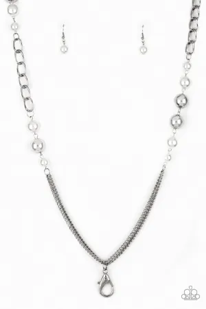 Uptown Talker White Paparazzi Lanyard Necklace
